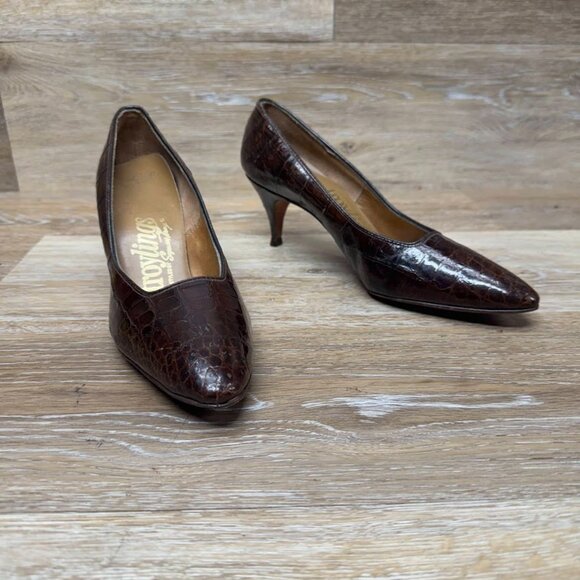 Troylings by Seymour Troy Brown Leather Alligator Heels Women's Size 6 - Picture 5 of 6